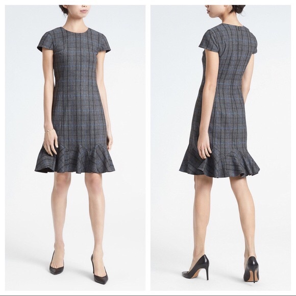 Banana Republic Plaid Godet Flounce dress size 4 - Picture 1 of 6